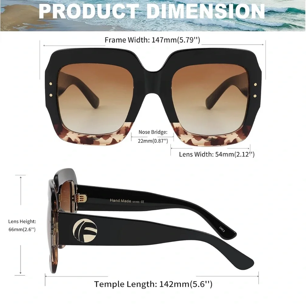 Oversized  TRENDY BLACK & LEOPARD VENICE Sunglasses * NEW *